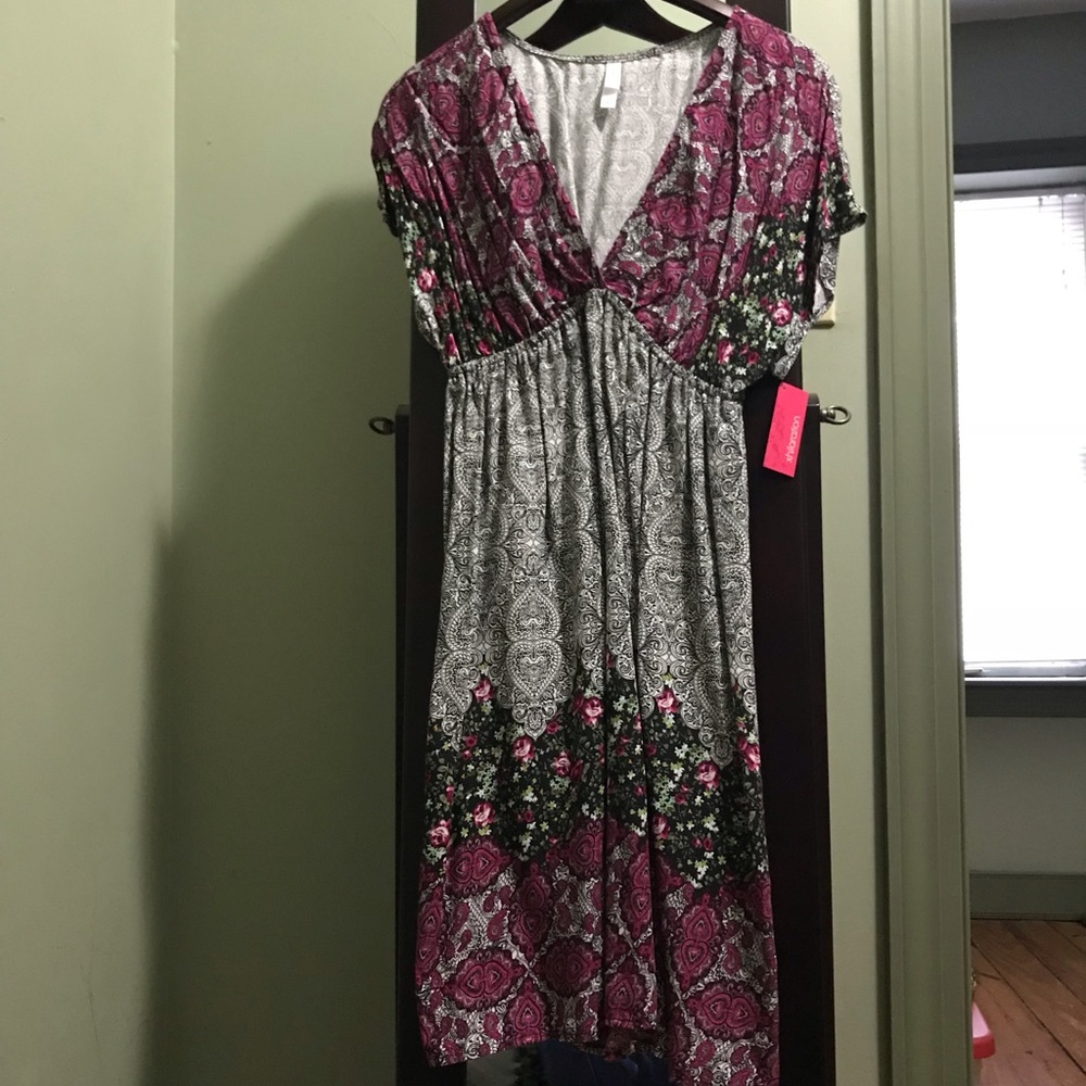 Xhilaration black white fuschia roses dress